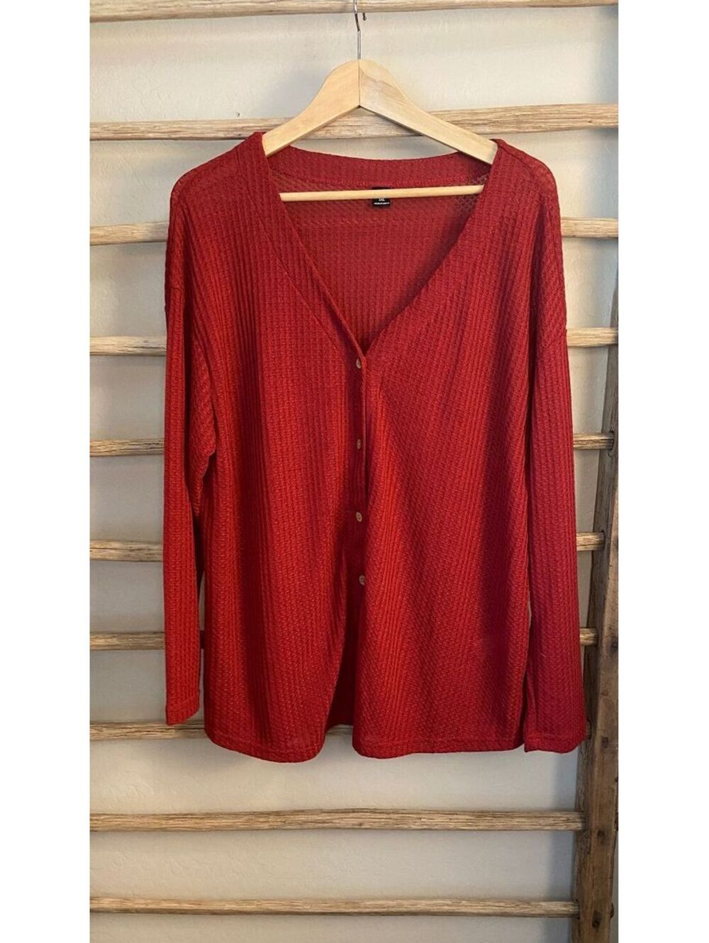 SHEIN Curve Women's 2XL Red Waffle Knit Button-Up Cardigan